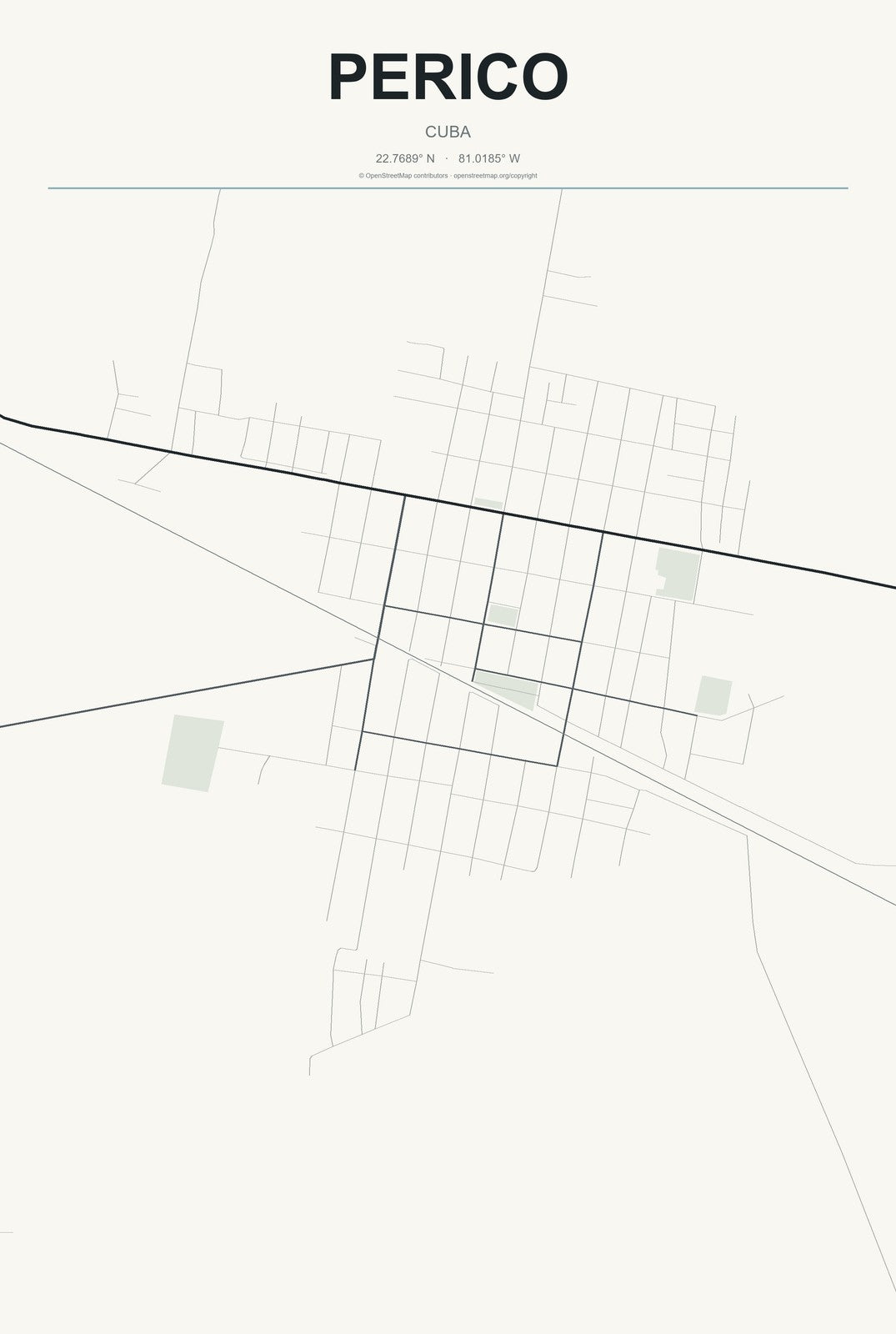 Perico, Cuba City Map Aluminum Sign in Headline Atlas style