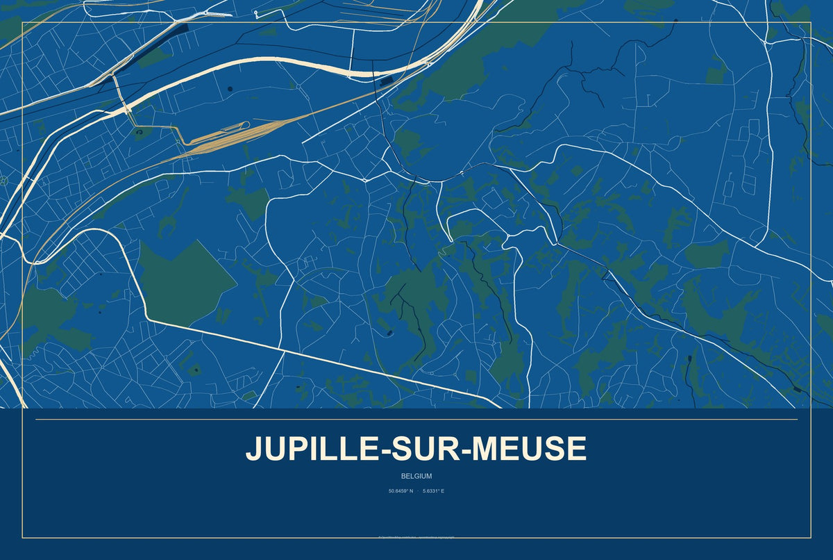 Jupille-sur-Meuse, Belgium City Map Aluminum Sign in Harbor Cobalt style