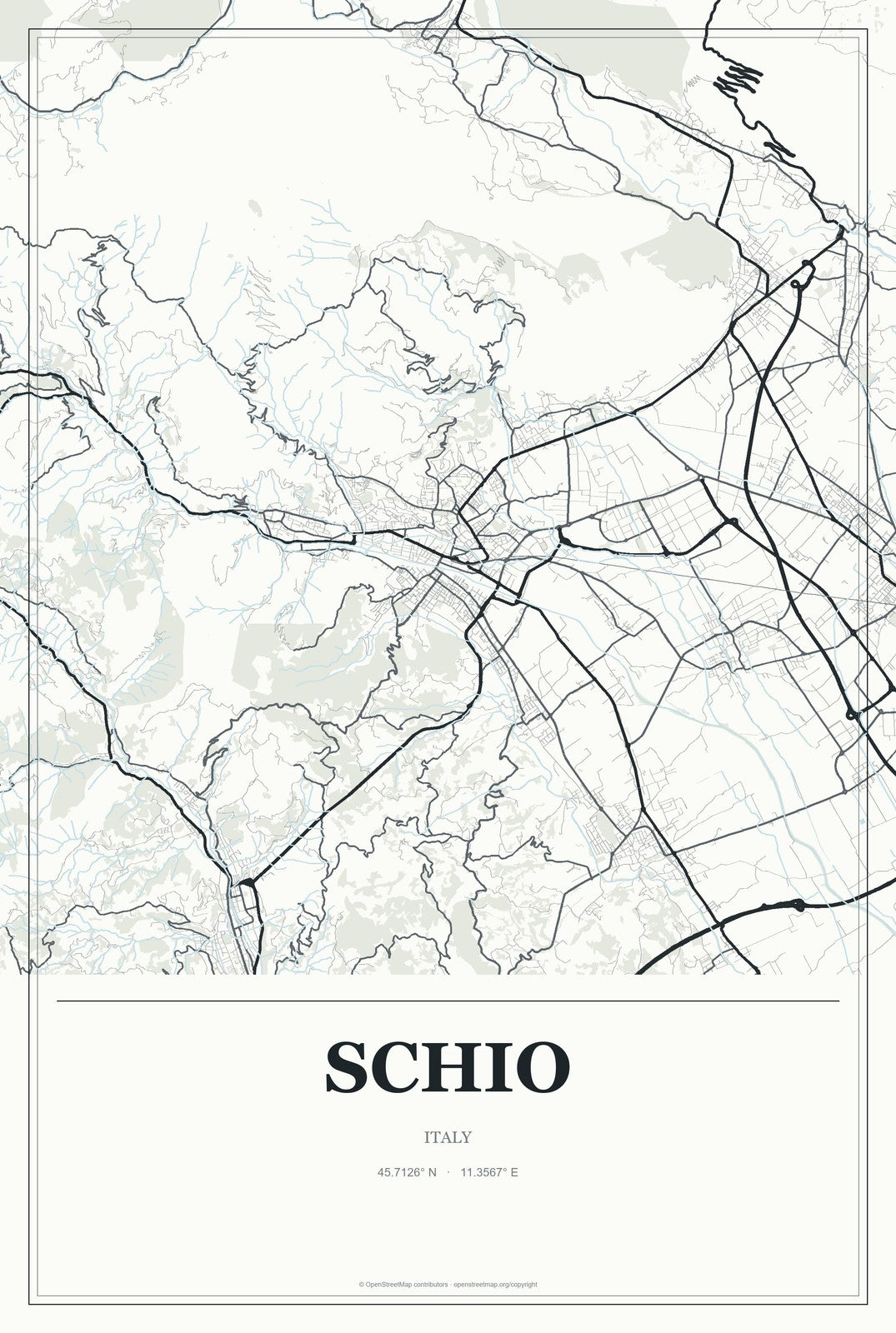 Schio, Italy City Map Aluminum Sign in Gallery Air style