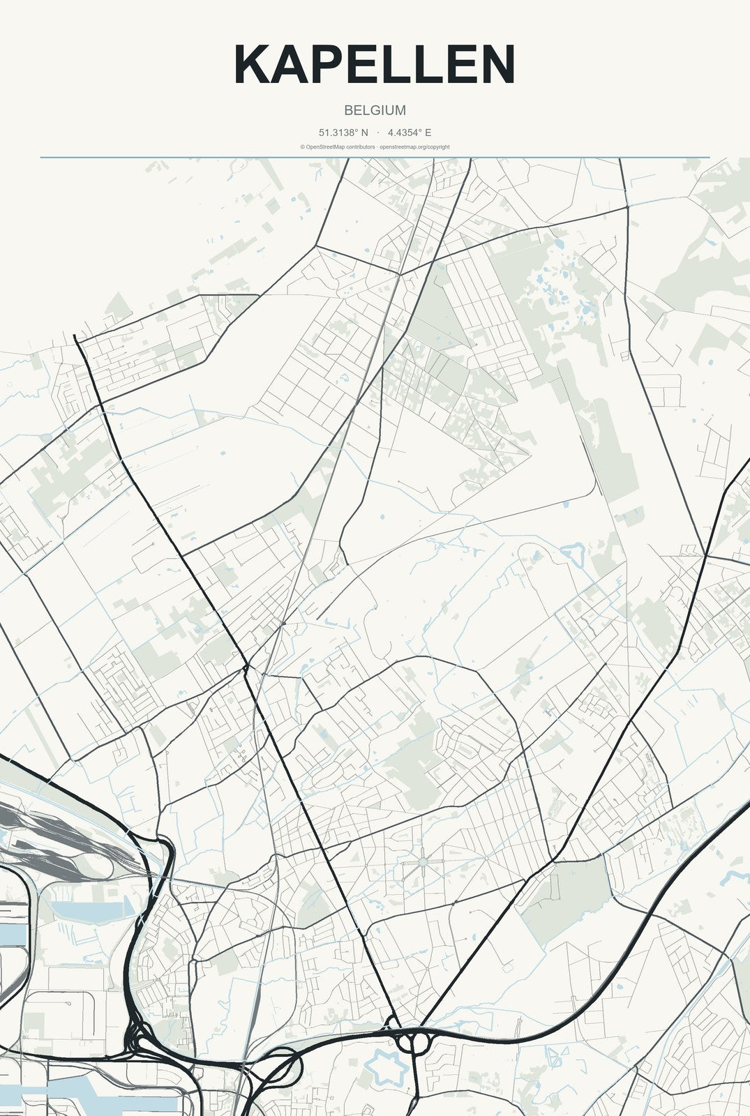 Kapellen, Belgium City Map Aluminum Sign in Headline Atlas style