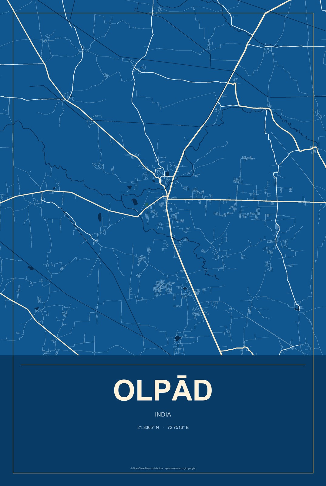 Olpād, India City Map Aluminum Sign in Harbor Cobalt style