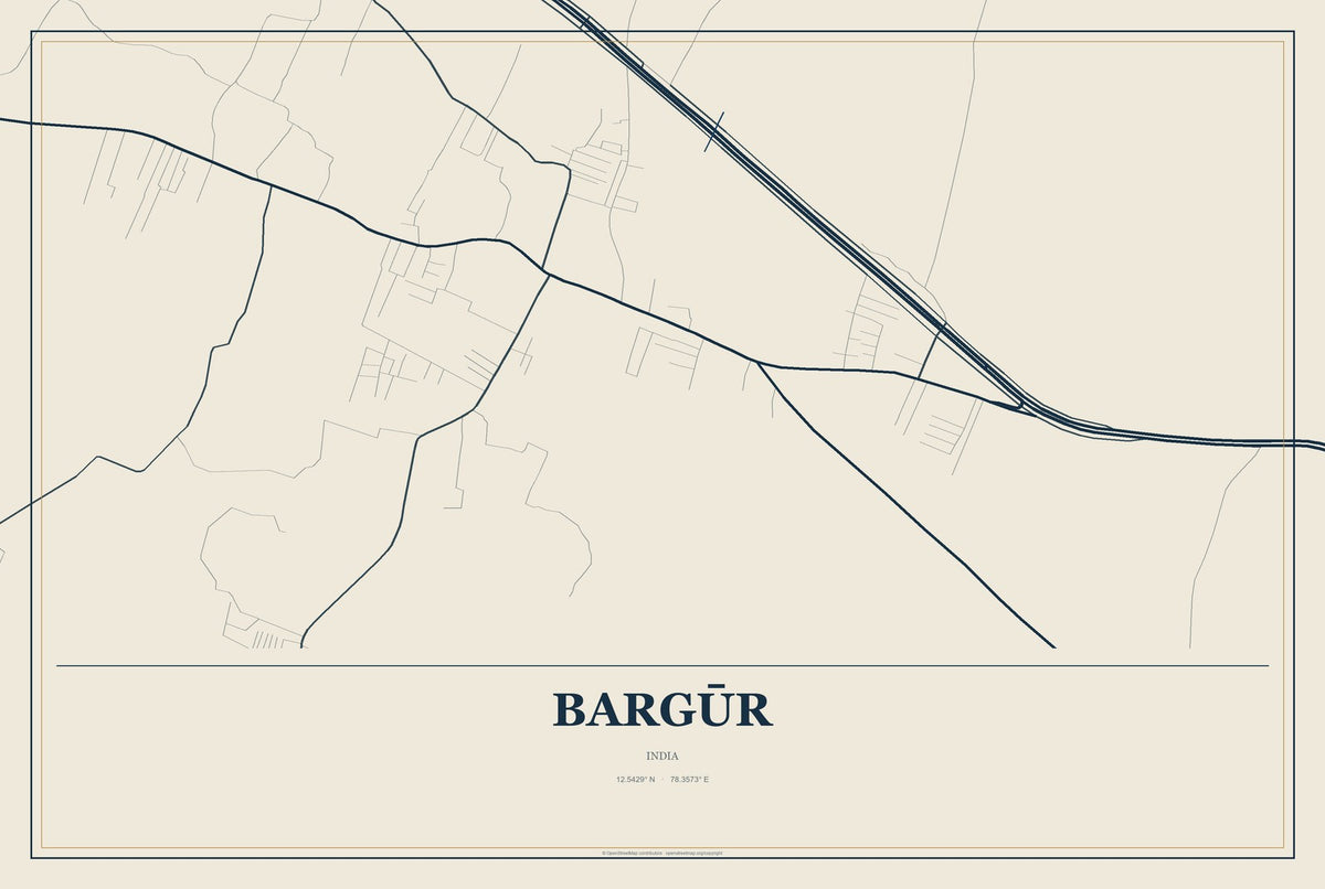 Bargūr, India City Map Aluminum Sign in Coastal Cutout style
