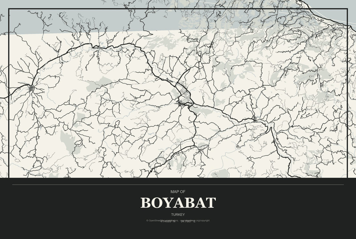 Boyabat, Turkey City Map Aluminum Sign in Museum Plaque style