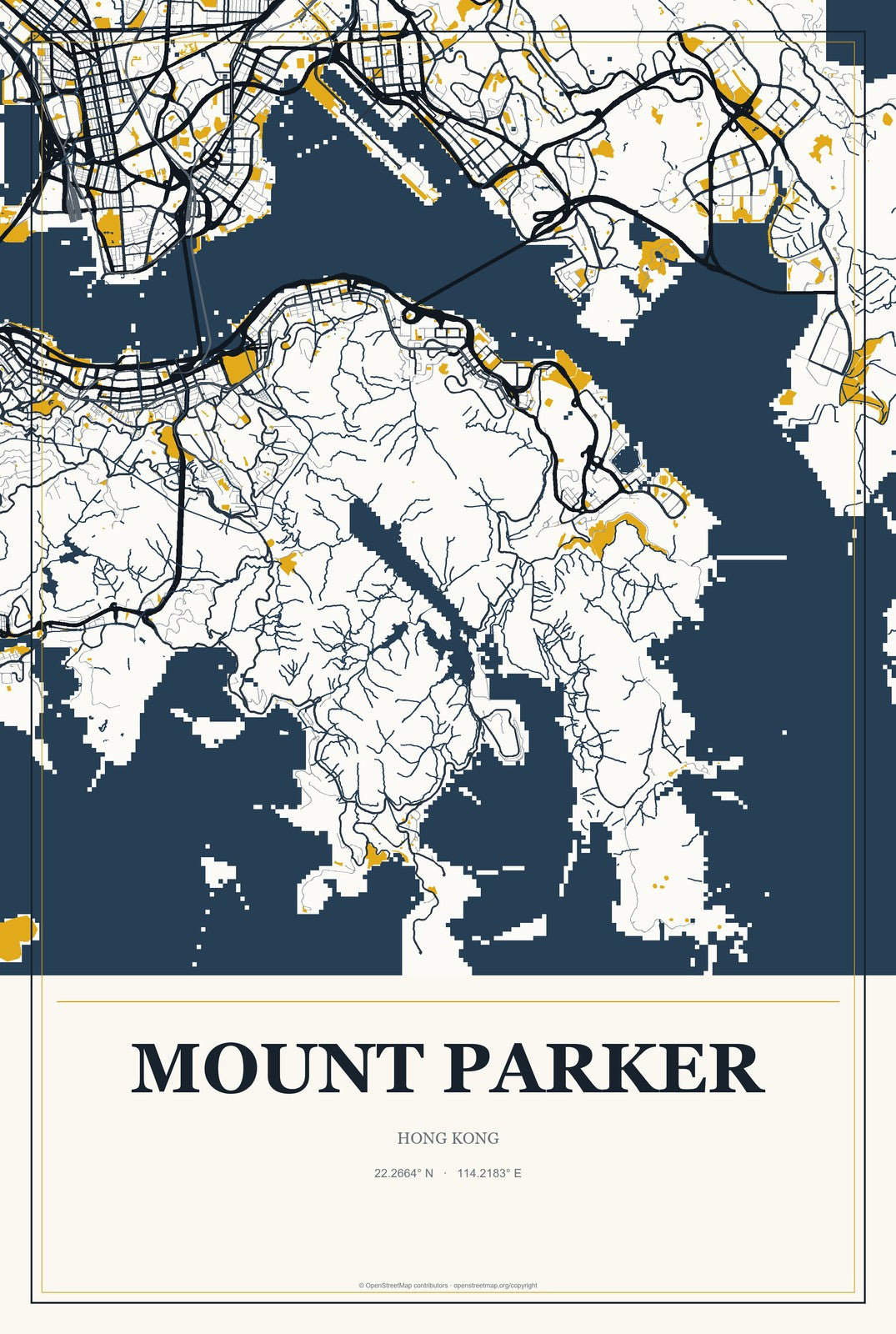 Mount Parker, Hong Kong City Map Aluminum Sign in Citrine Modern style