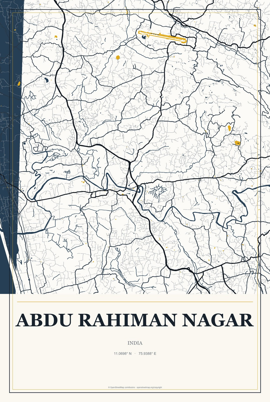 Abdu Rahiman Nagar, India City Map Aluminum Sign in Citrine Modern style