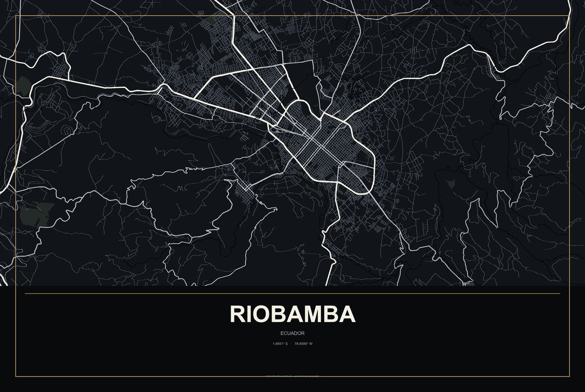 Riobamba, Ecuador City Map Aluminum Sign in Metropolitan Noir style