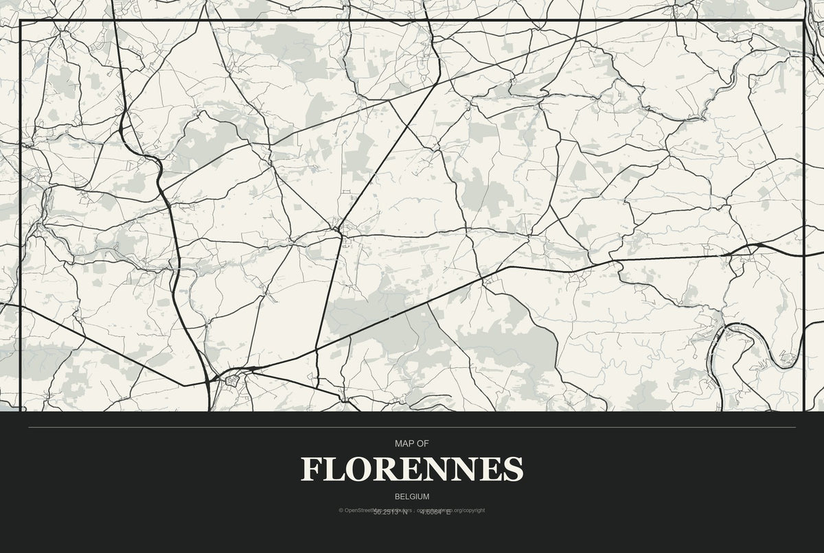 Florennes, Belgium City Map Aluminum Sign in Museum Plaque style