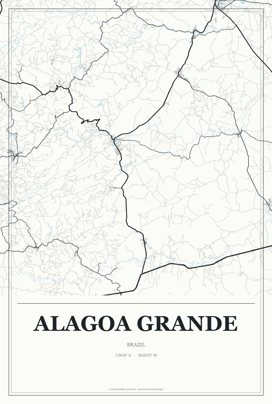 Alagoa Grande, Brazil City Map Aluminum Sign in Gallery Air style