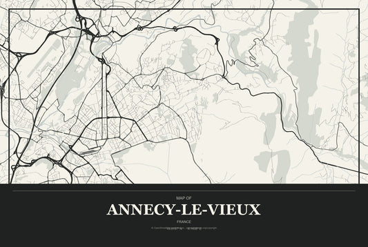Annecy-le-Vieux, France City Map Aluminum Sign in Museum Plaque style