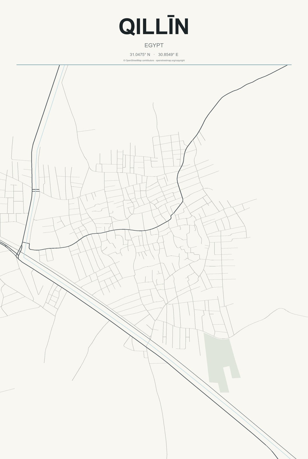 Qillīn, Egypt City Map Aluminum Sign in Headline Atlas style