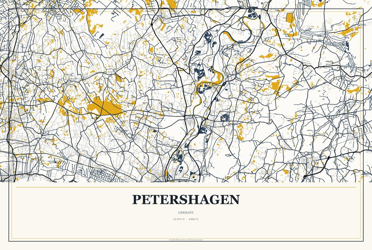 Petershagen, Brandenburg, Germany City Map Aluminum Sign in Citrine Modern style