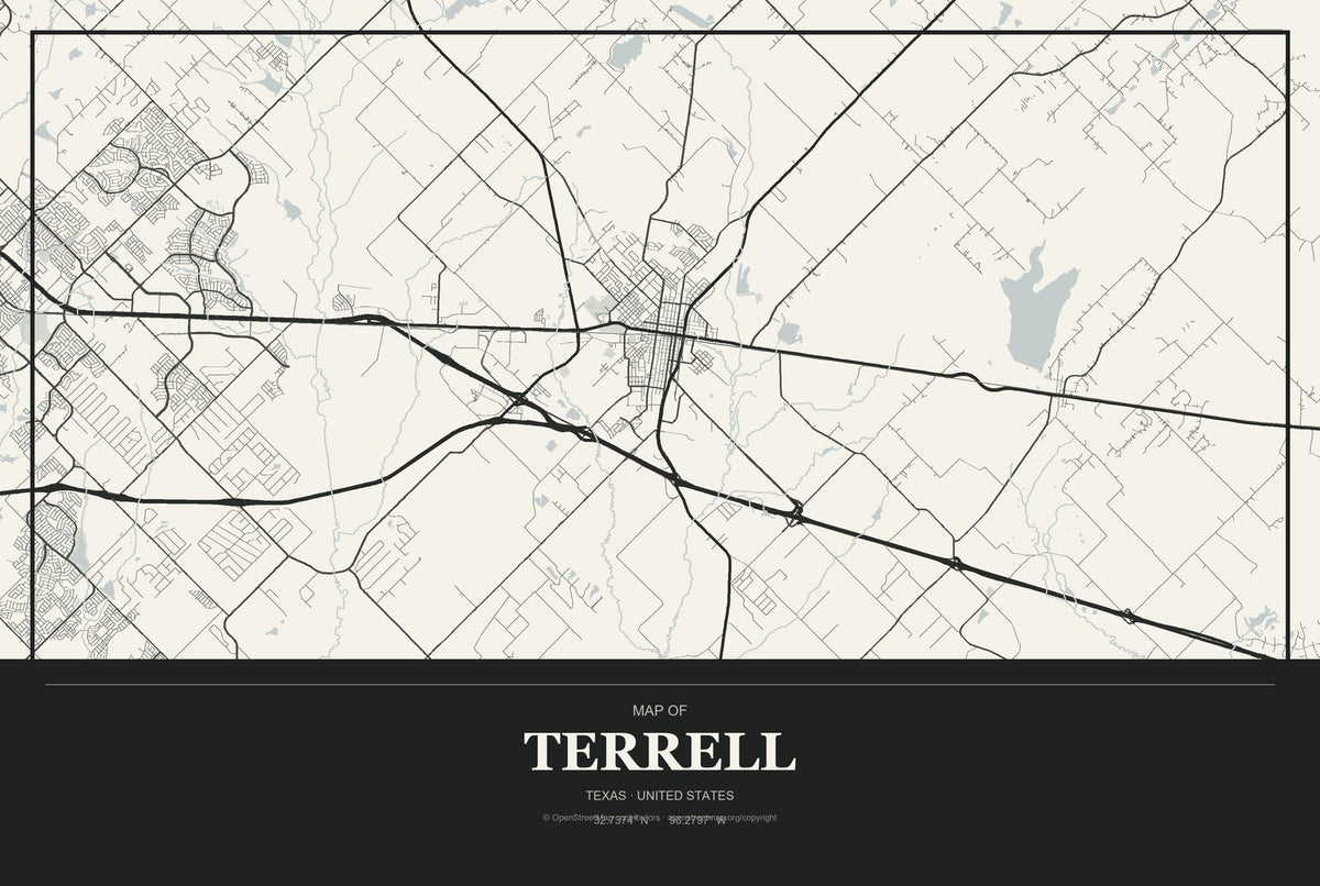 Terrell, Texas City Map Aluminum Sign in Museum Plaque style