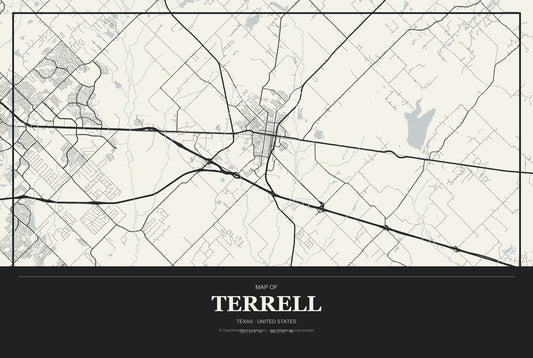 Terrell, Texas City Map Aluminum Sign in Museum Plaque style