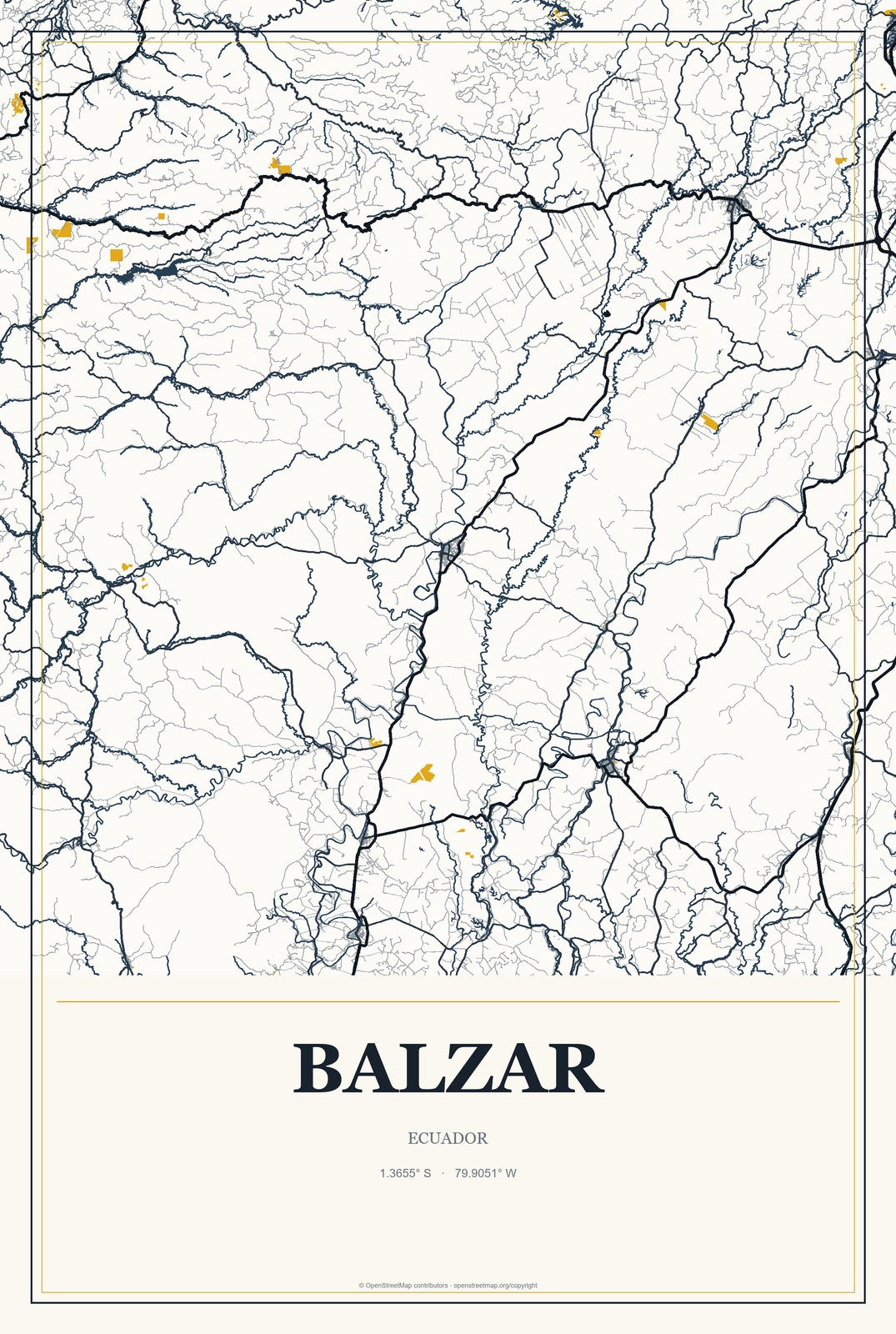 Balzar, Ecuador City Map Aluminum Sign in Citrine Modern style