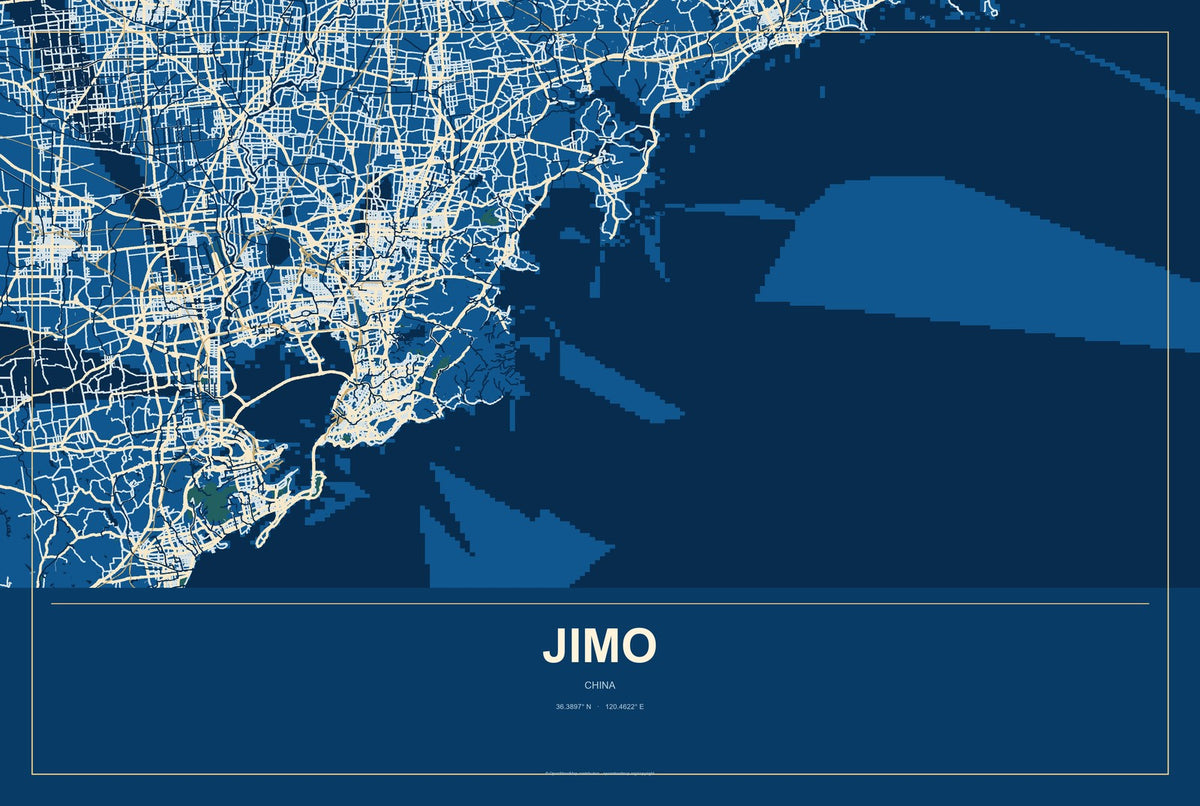 Jimo, China City Map Aluminum Sign in Harbor Cobalt style