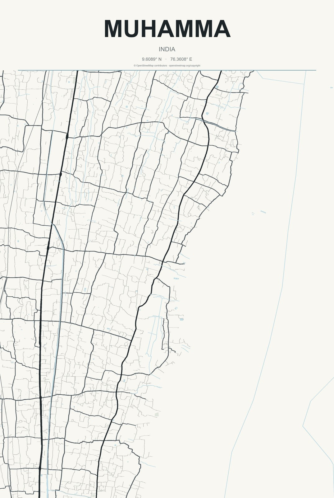 Muhamma, India City Map Aluminum Sign in Headline Atlas style