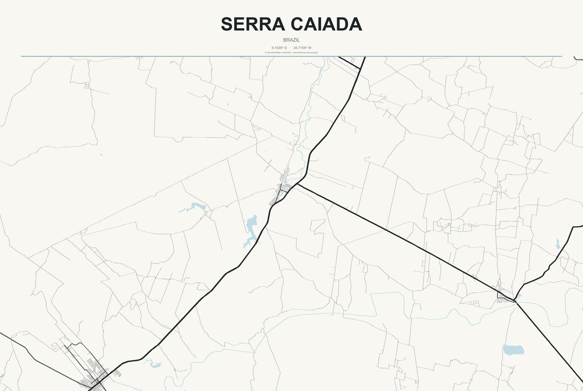 Serra Caiada, Brazil City Map Aluminum Sign in Headline Atlas style