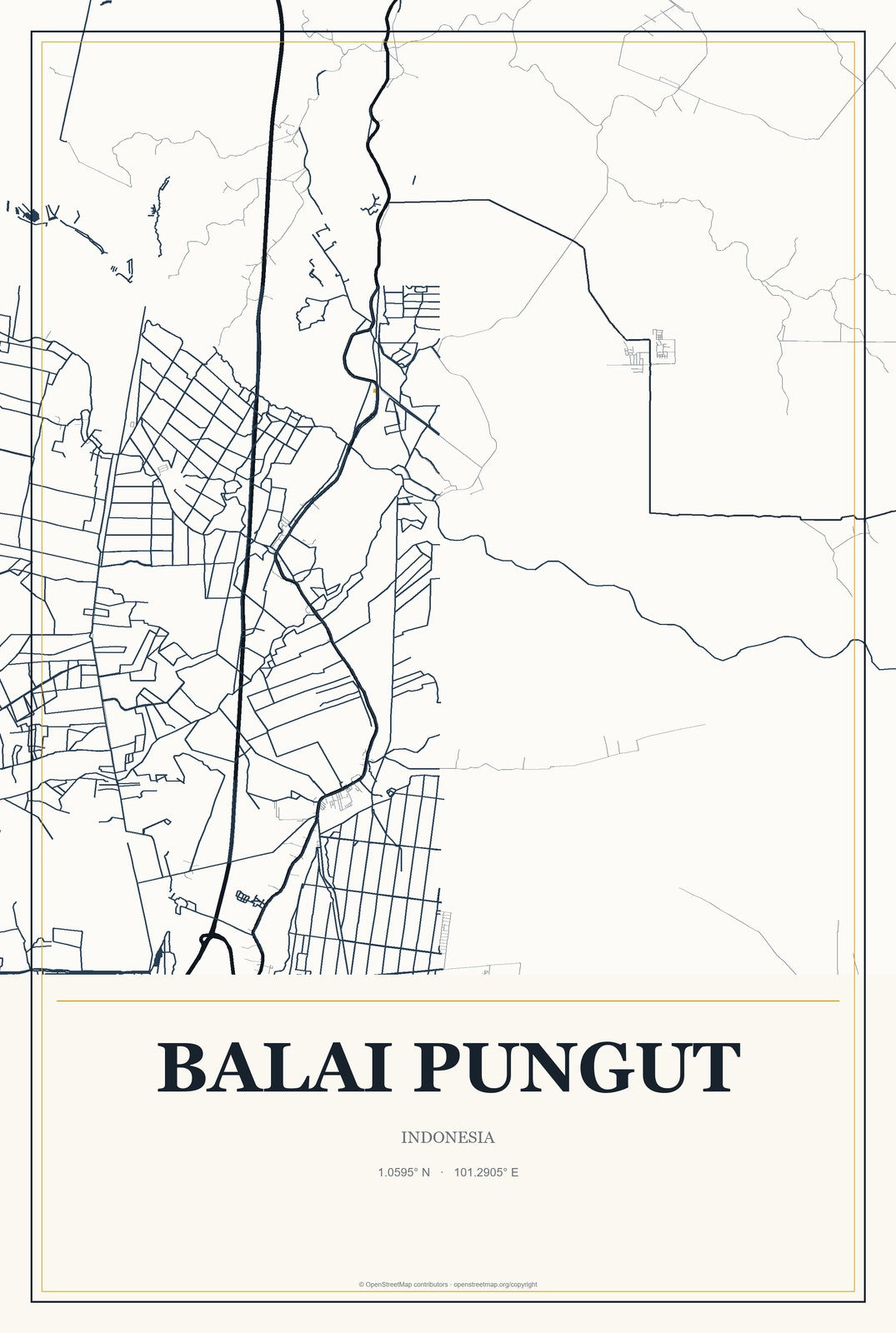 Balai Pungut, Indonesia City Map Aluminum Sign in Citrine Modern style