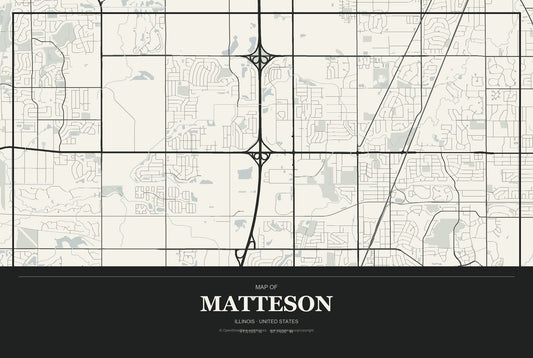 Matteson, Illinois City Map Aluminum Sign in Museum Plaque style