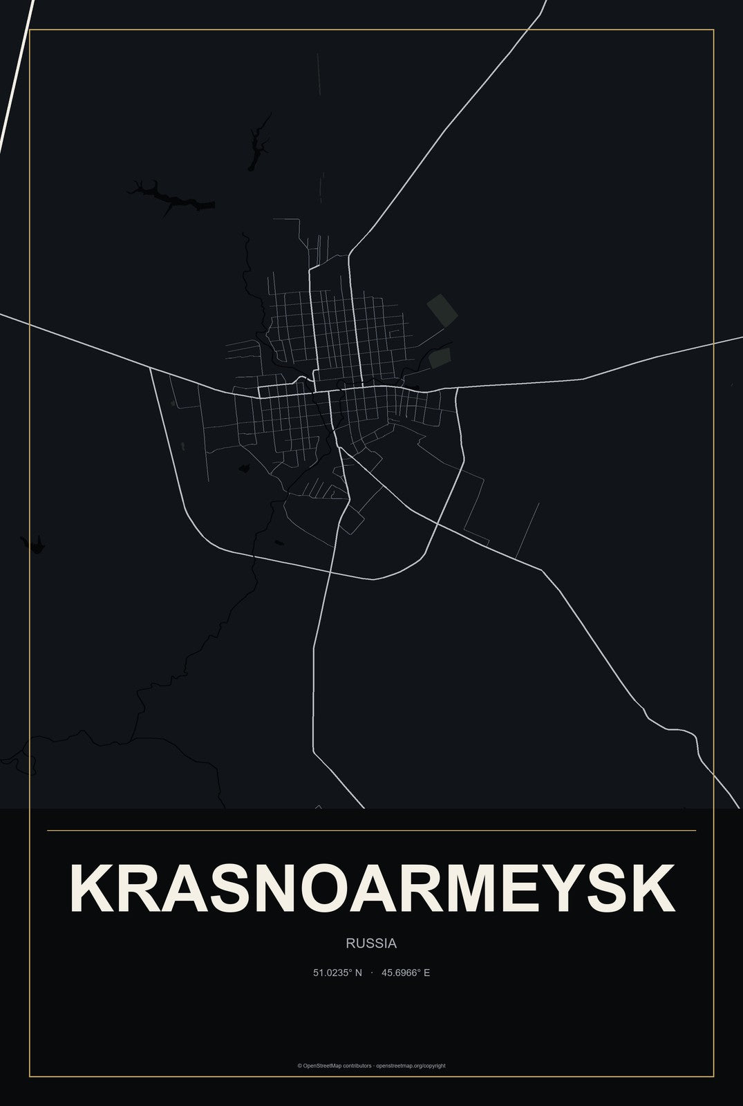 Krasnoarmeysk, Saratov Oblast, Russia City Map Aluminum Sign in Metropolitan Noir style