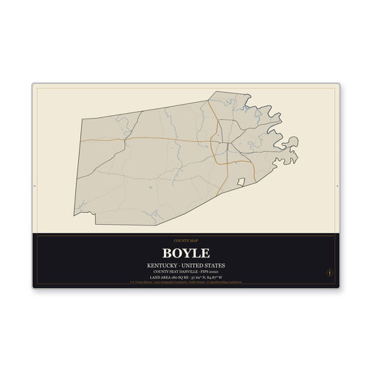 Boyle County, Kentucky Map Aluminum Sign in Museum Plaque style