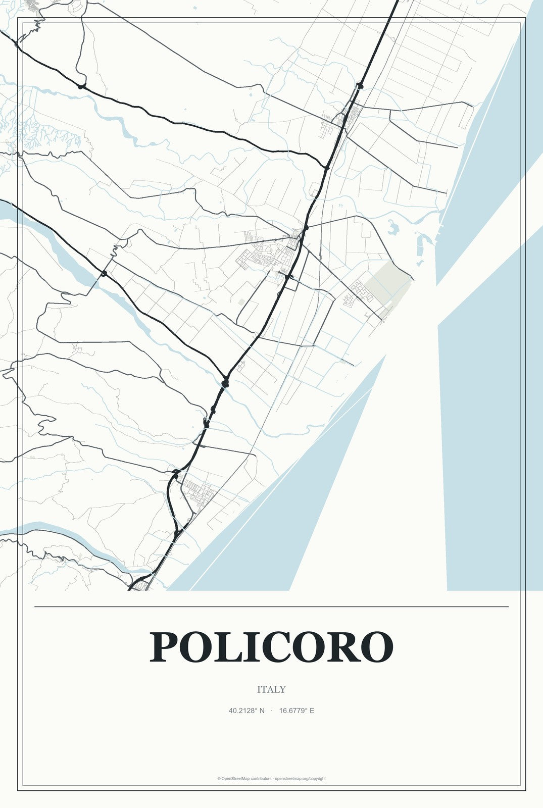 Policoro, Italy City Map Aluminum Sign in Gallery Air style