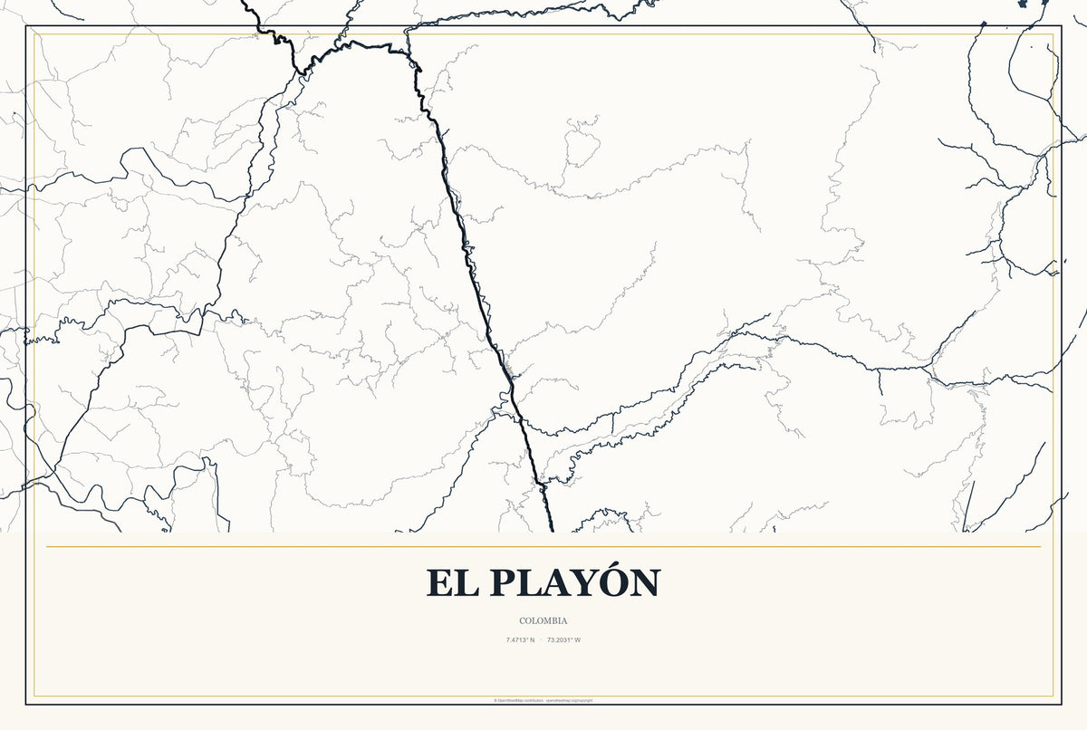 El Playón, Colombia City Map Aluminum Sign in Citrine Modern style