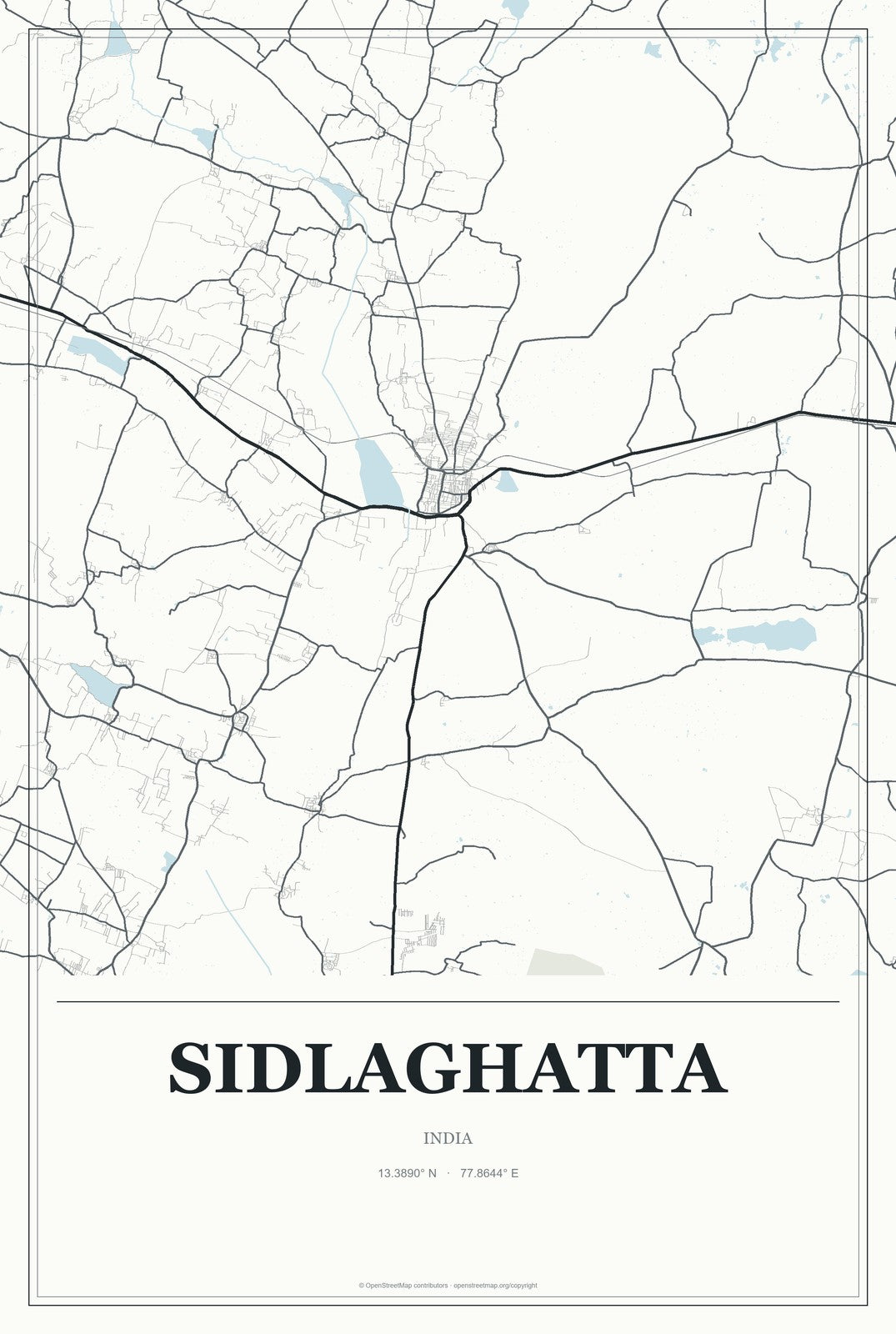 Sidlaghatta, India City Map Aluminum Sign in Gallery Air style
