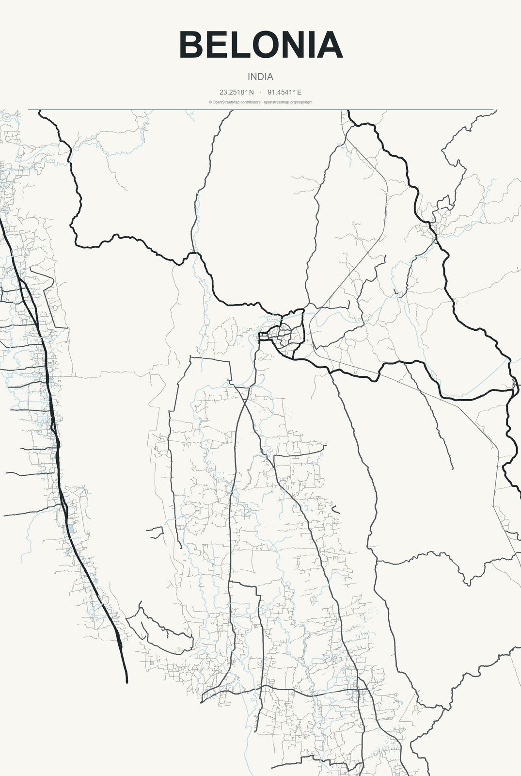 Belonia, India City Map Aluminum Sign in Headline Atlas style