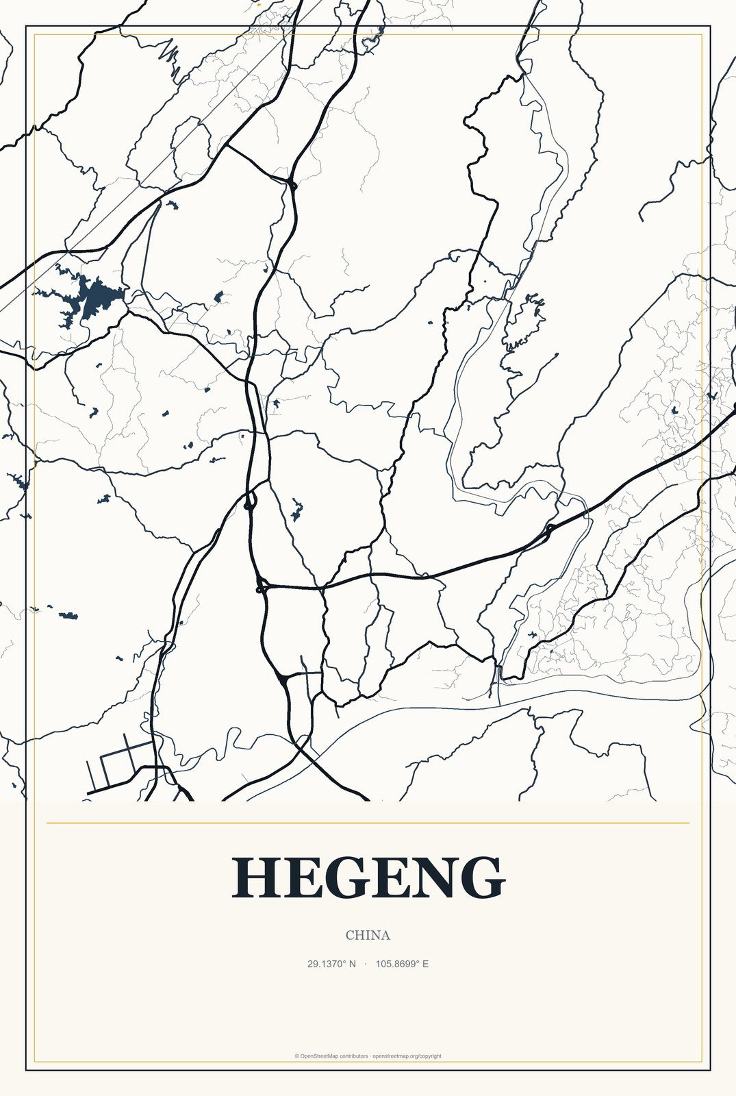 Hegeng, China City Map Aluminum Sign in Citrine Modern style