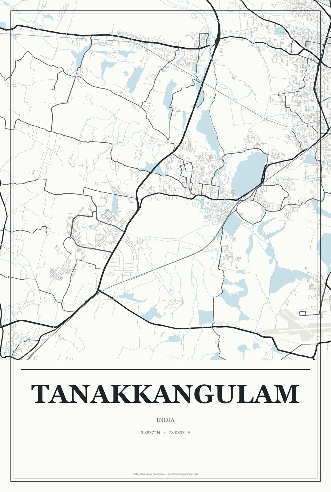 Tanakkangulam, India City Map Aluminum Sign in Gallery Air style