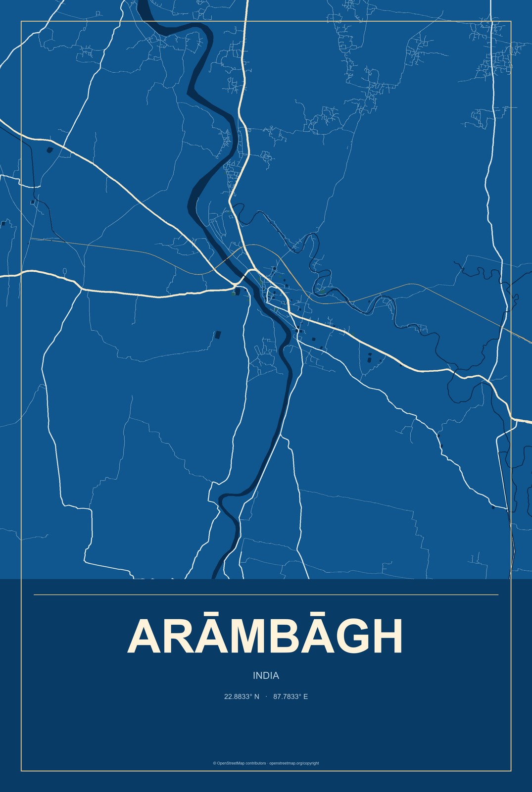 Arāmbāgh, India City Map Aluminum Sign in Harbor Cobalt style