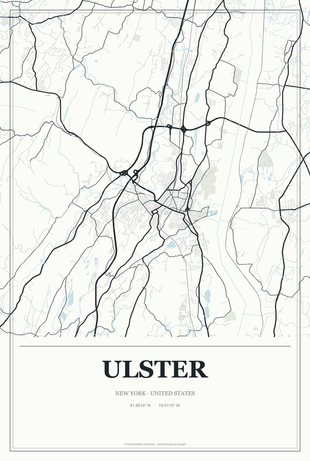 Ulster, New York City Map Aluminum Sign in Gallery Air style