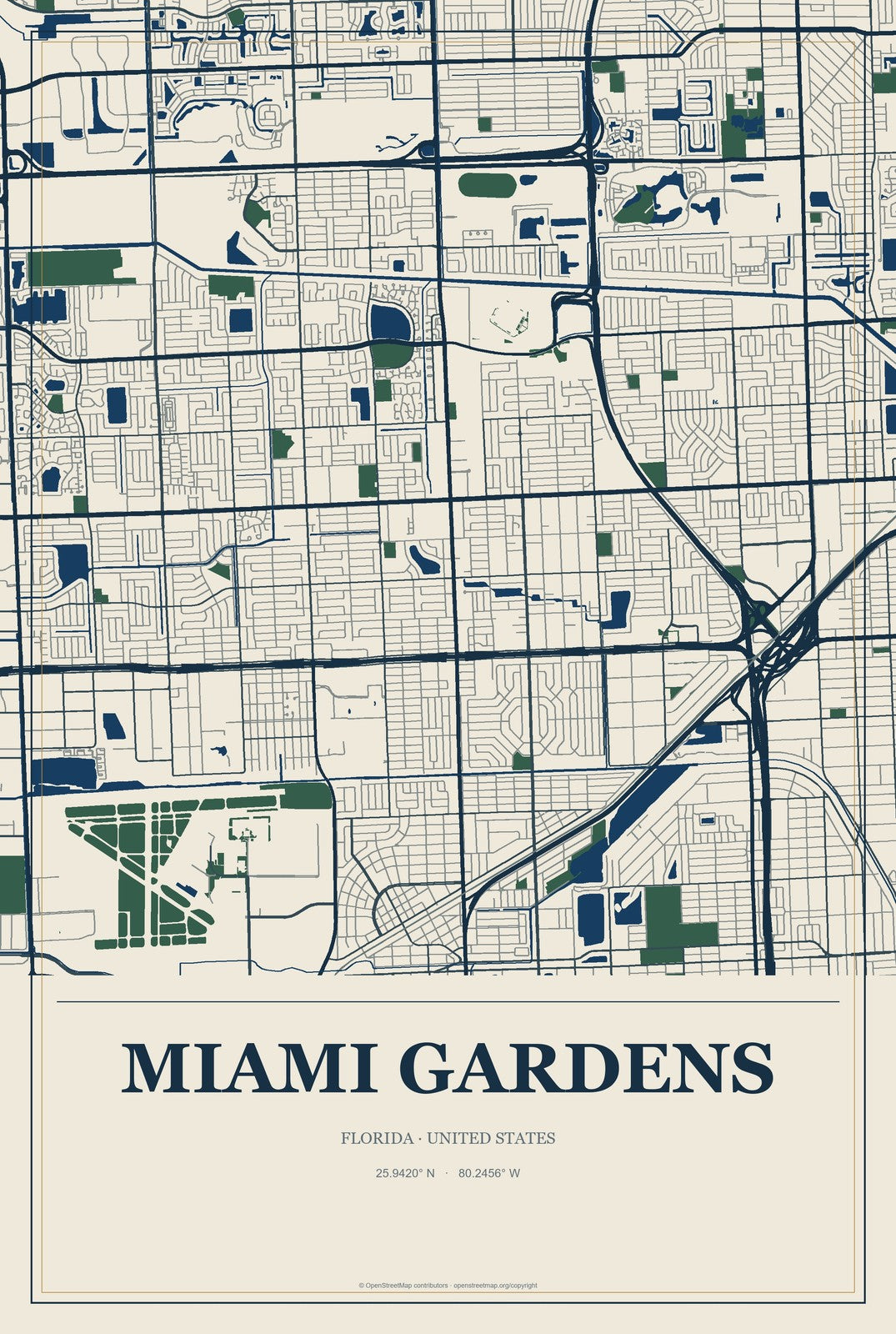 Miami Gardens, Florida City Map Aluminum Sign in Coastal Cutout style