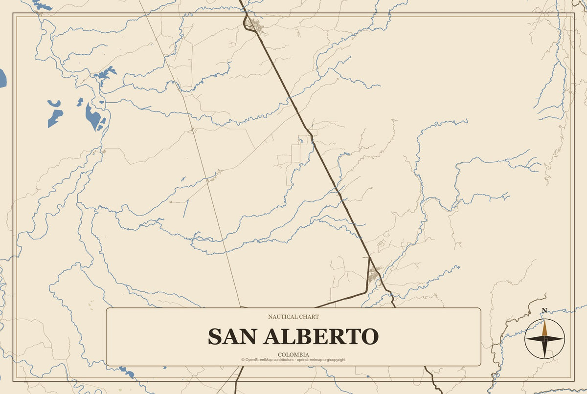 San Alberto, Colombia City Map Aluminum Sign in Heritage Nautical style