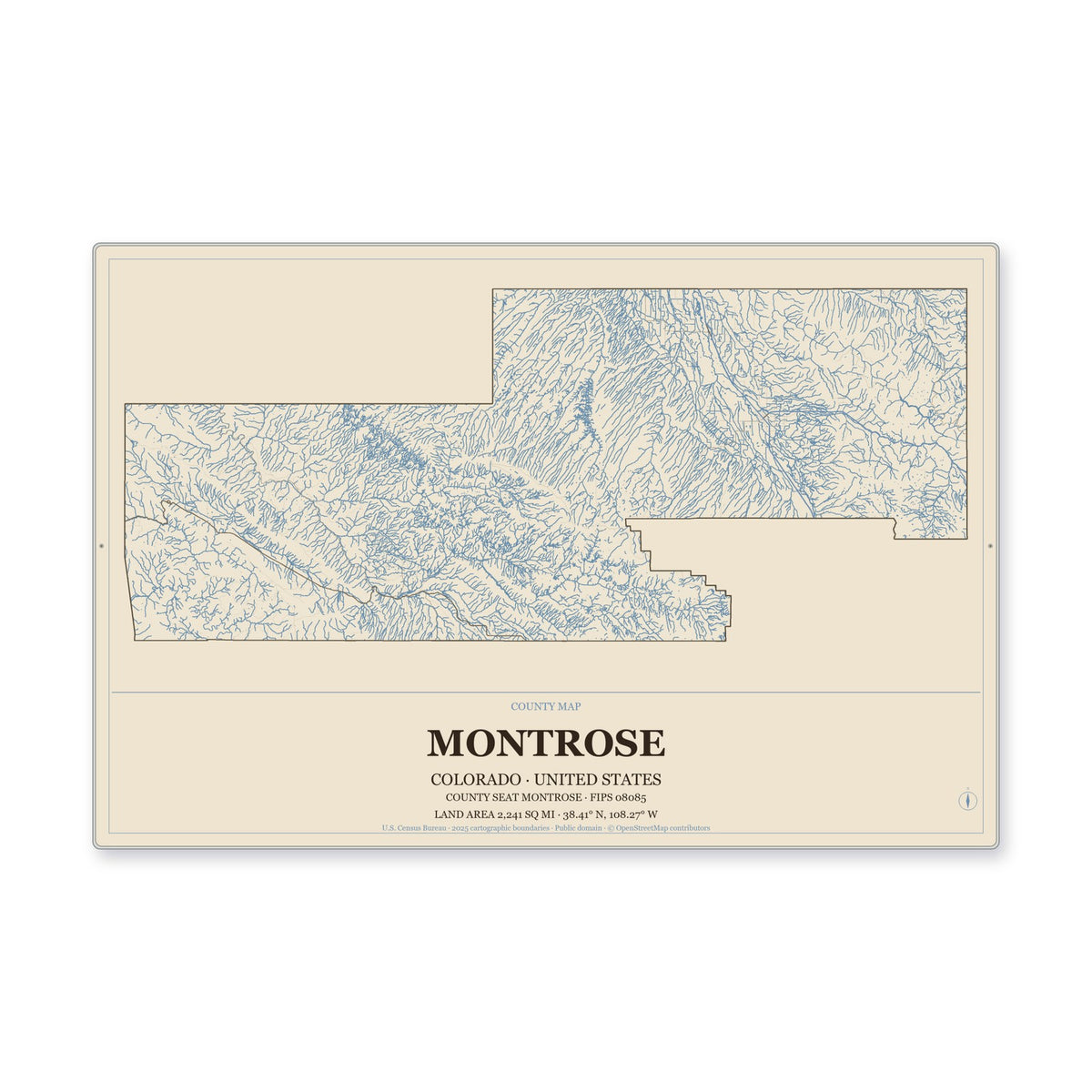 Montrose County, Colorado Map Aluminum Sign in Heritage Nautical style