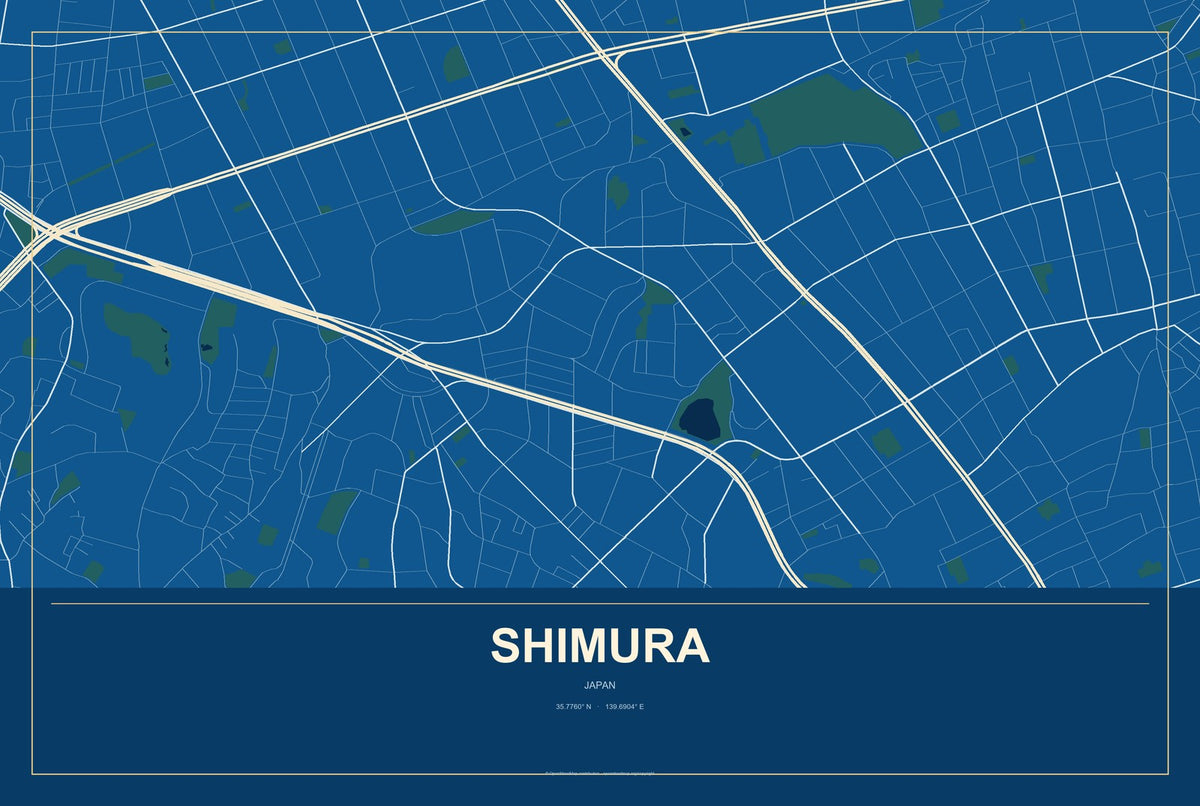 Shimura, Japan City Map Aluminum Sign in Harbor Cobalt style