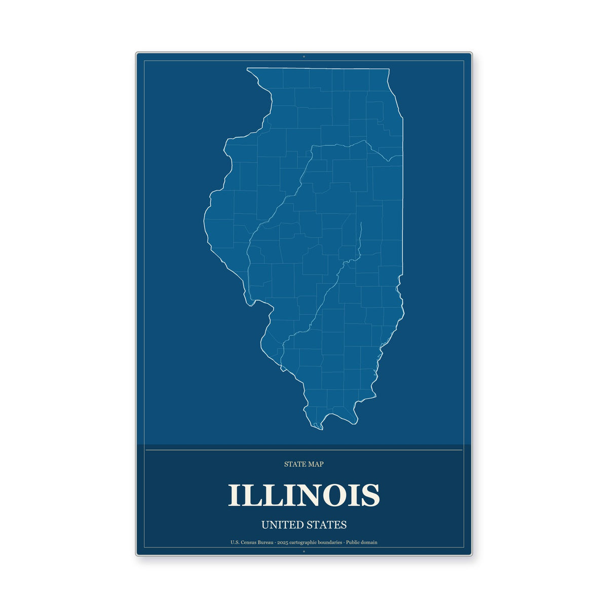 Illinois state map aluminum sign in Harbor Cobalt style