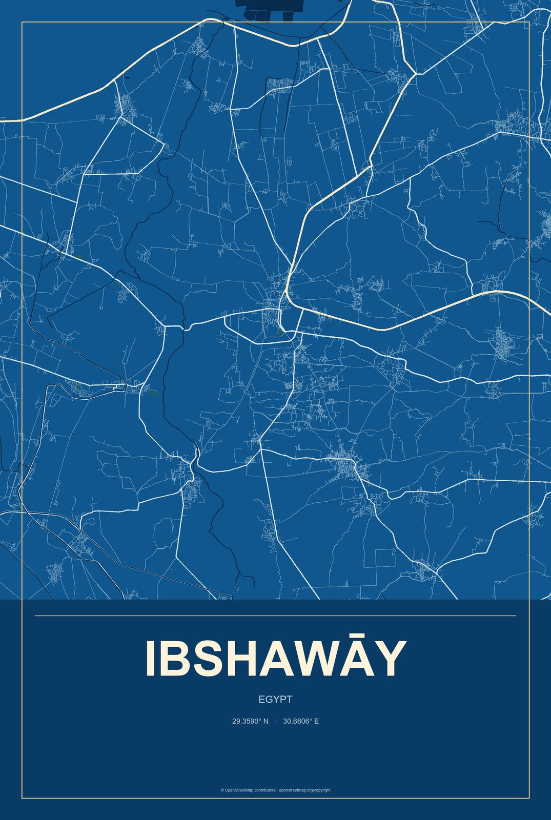 Ibshawāy, Egypt City Map Aluminum Sign in Harbor Cobalt style