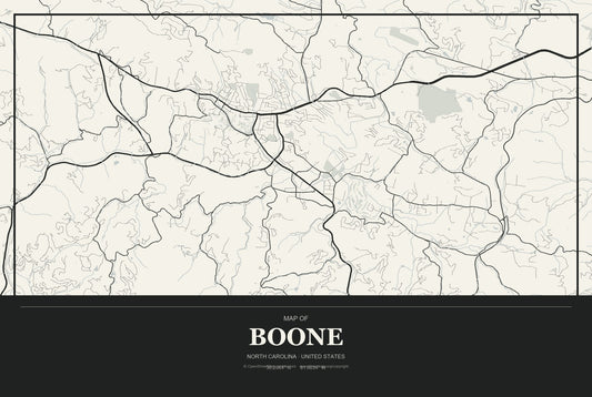 Boone, North Carolina City Map Aluminum Sign in Museum Plaque style