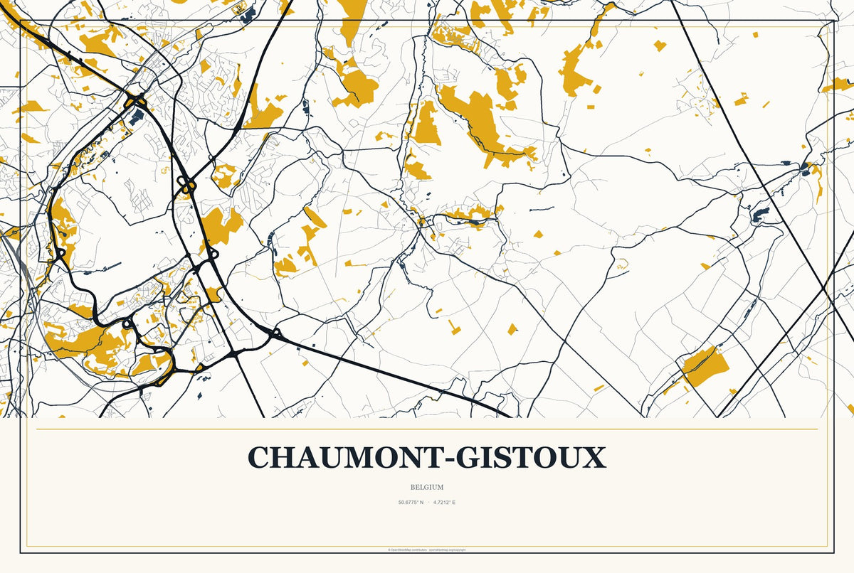 Chaumont-Gistoux, Belgium City Map Aluminum Sign in Citrine Modern style