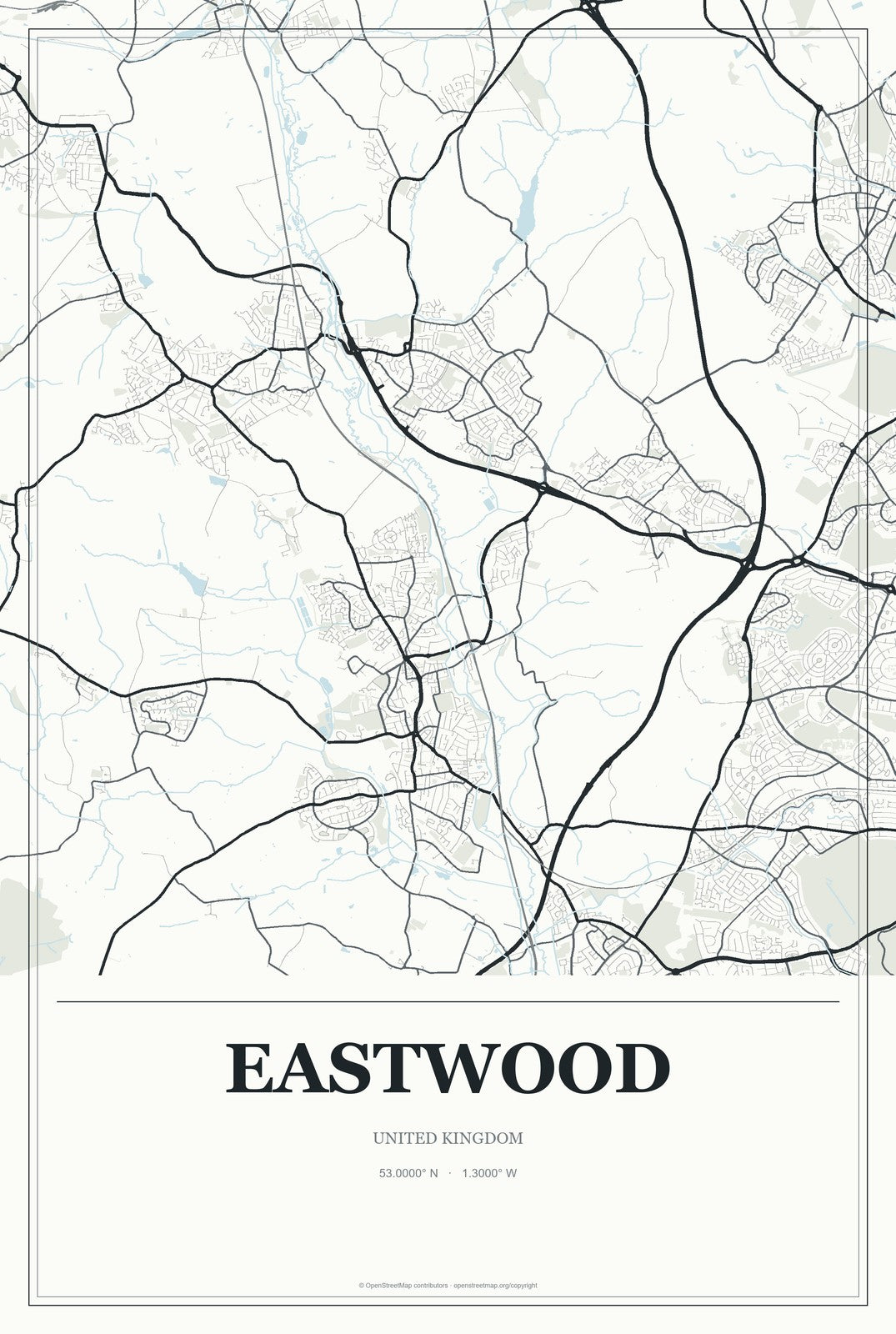 Eastwood, United Kingdom City Map Aluminum Sign in Gallery Air style