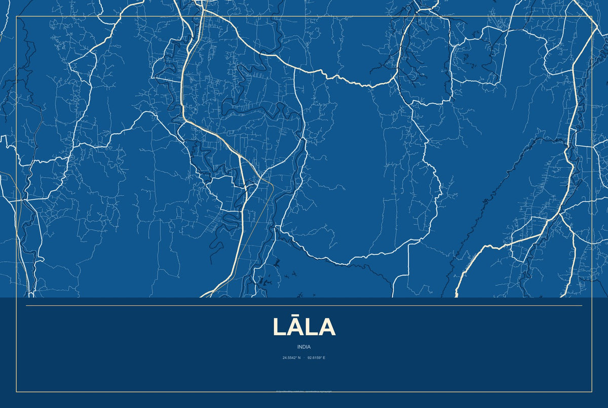 Lāla, India City Map Aluminum Sign in Harbor Cobalt style