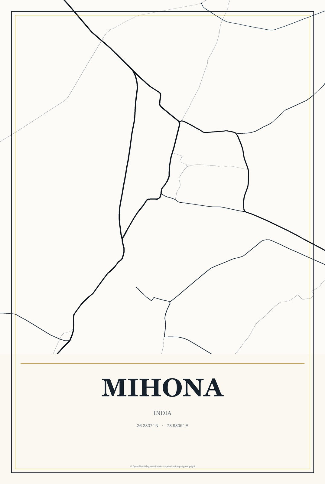 Mihona, India City Map Aluminum Sign in Citrine Modern style