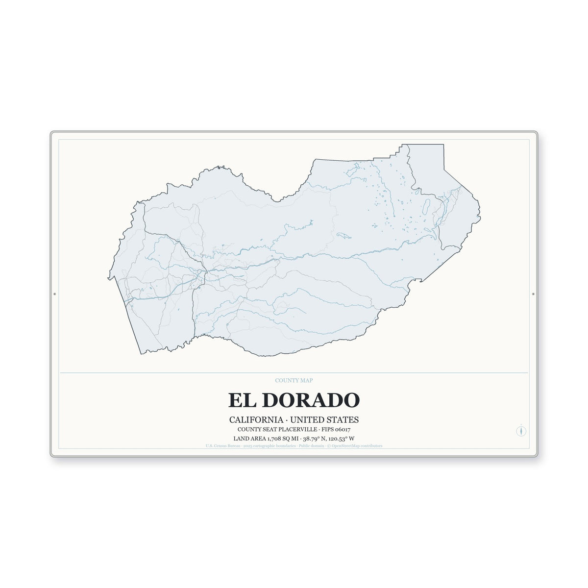 El Dorado County, California Map Aluminum Sign in Gallery Air style