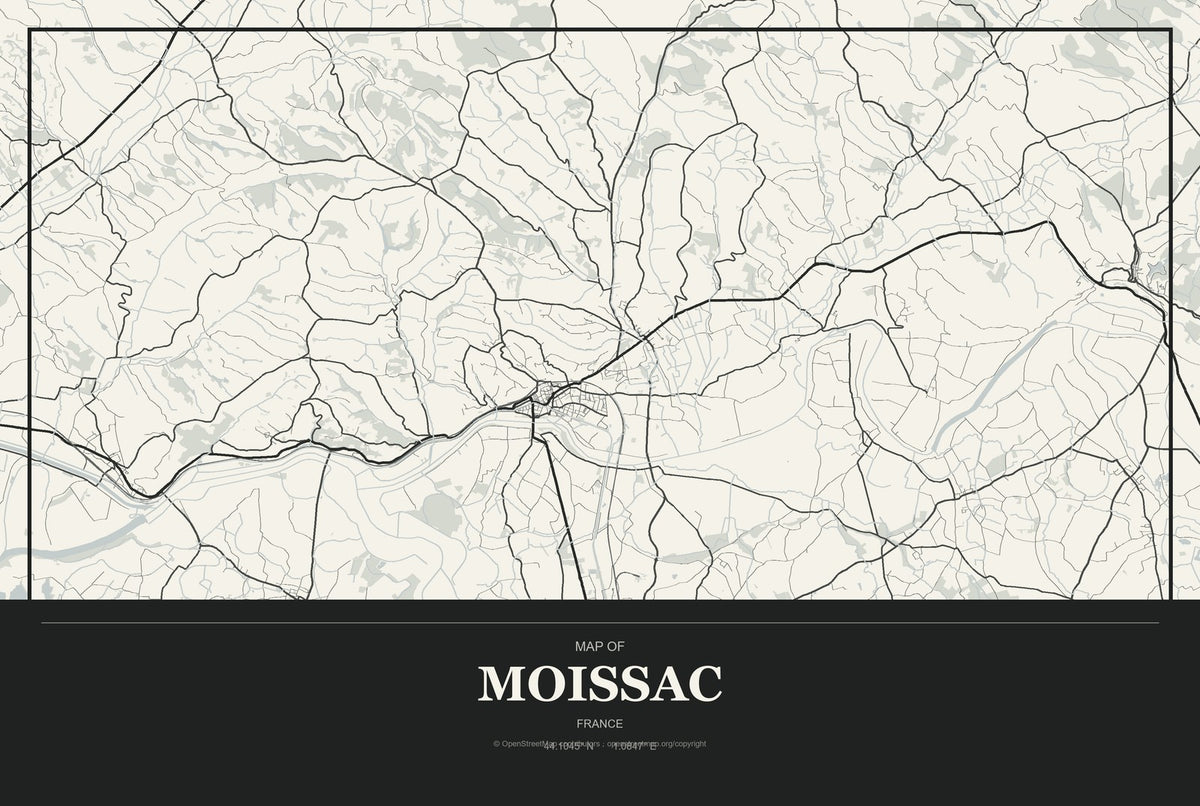 Moissac, France City Map Aluminum Sign in Museum Plaque style