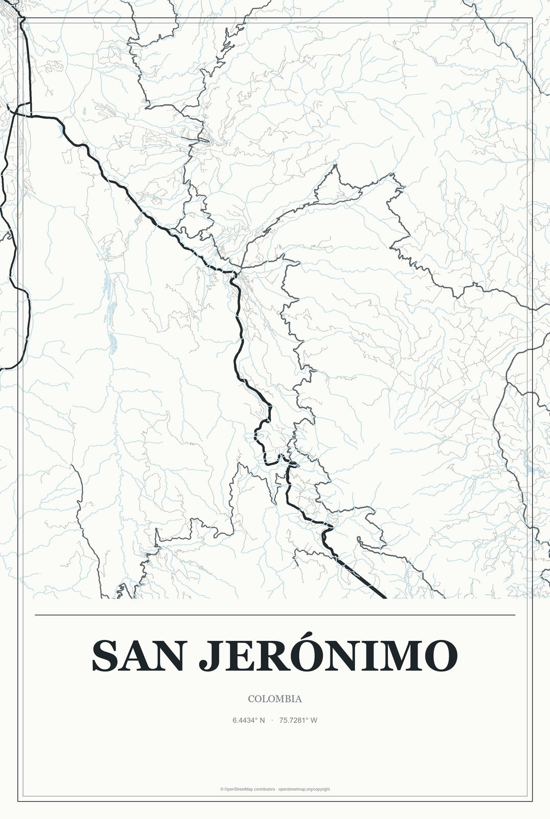 San Jerónimo, Colombia City Map Aluminum Sign in Gallery Air style