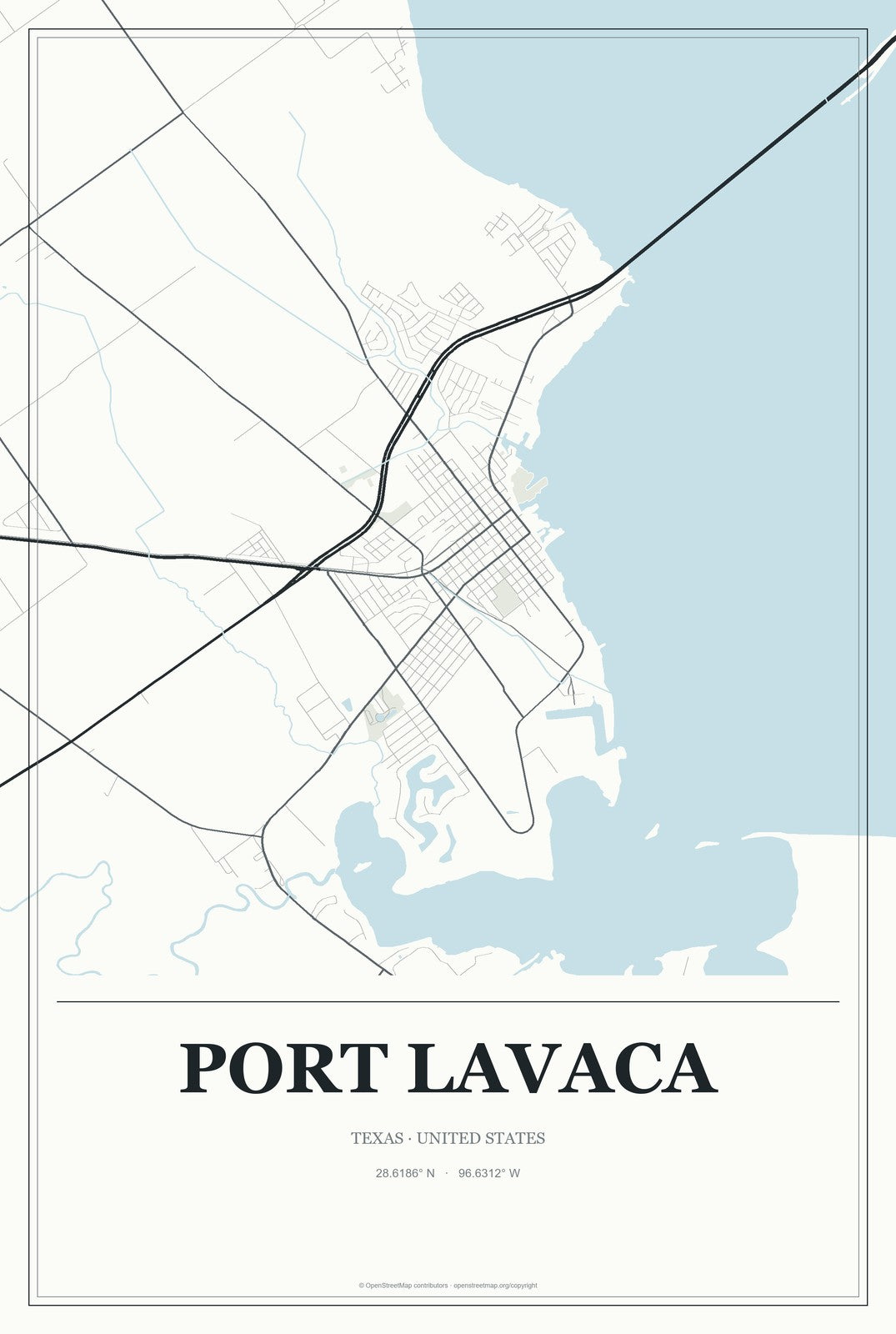 Port Lavaca, Texas City Map Aluminum Sign in Gallery Air style