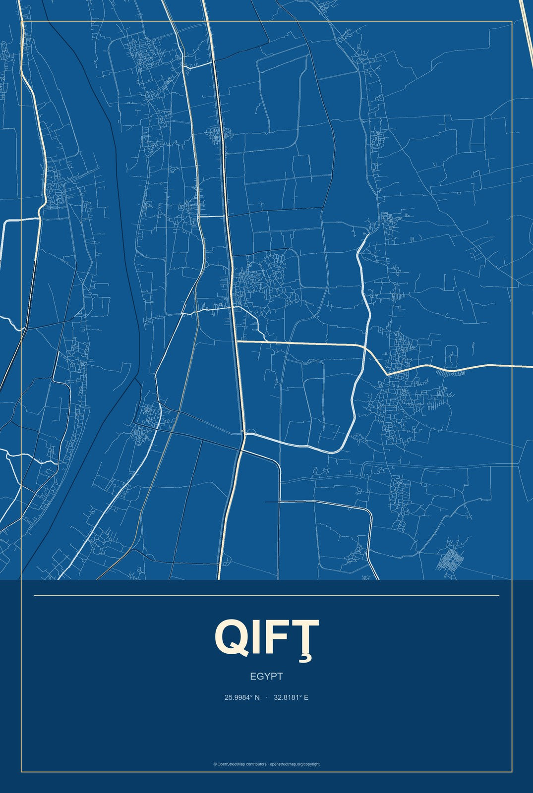 Qifţ, Egypt City Map Aluminum Sign in Harbor Cobalt style