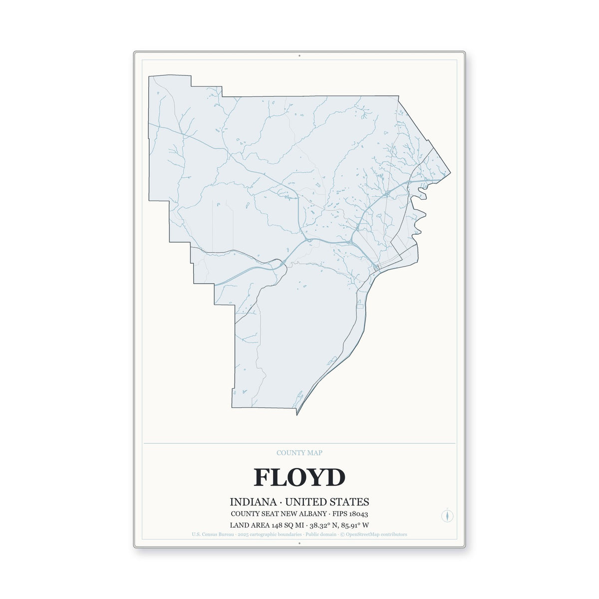 Floyd County, Indiana Map Aluminum Sign in Gallery Air style